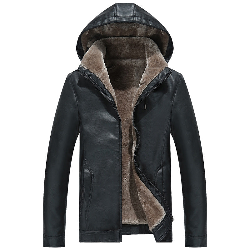 Men's Fashion Casual Zipper Slit Pocket Hooded Turn-down Collar Coat