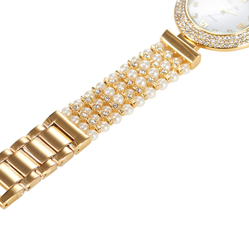 Women's Fashion Pearl Quartz Watch With Diamonds - Dazpy