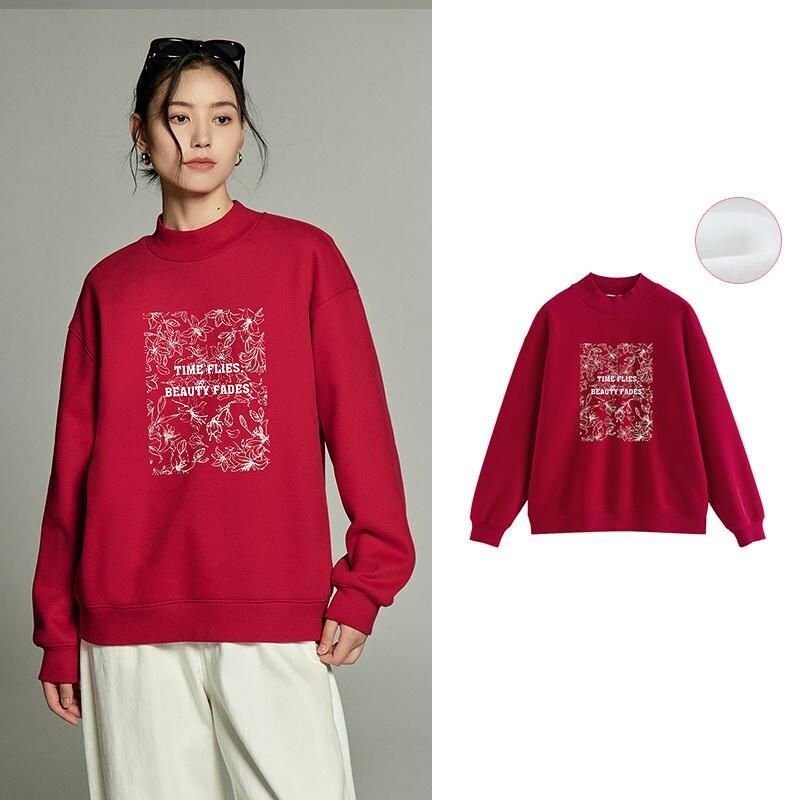 Winterliches Plüsch-Sweatshirt mit Blumendruck für Damen