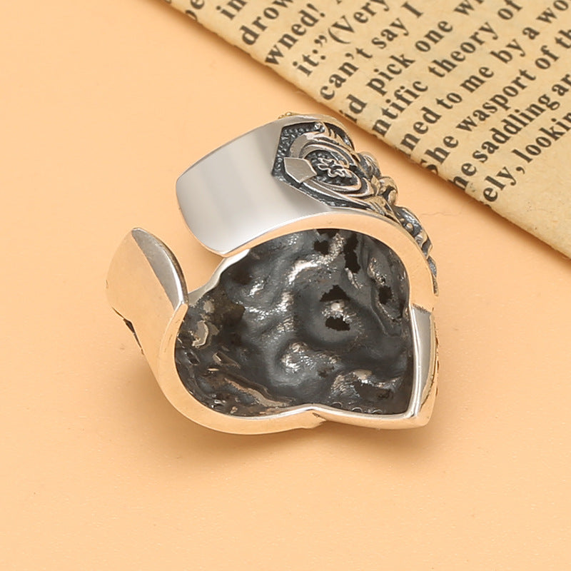 Vintage Crown Lion King Sterling Silver Cross Male Lion Head Ring - Dazpy