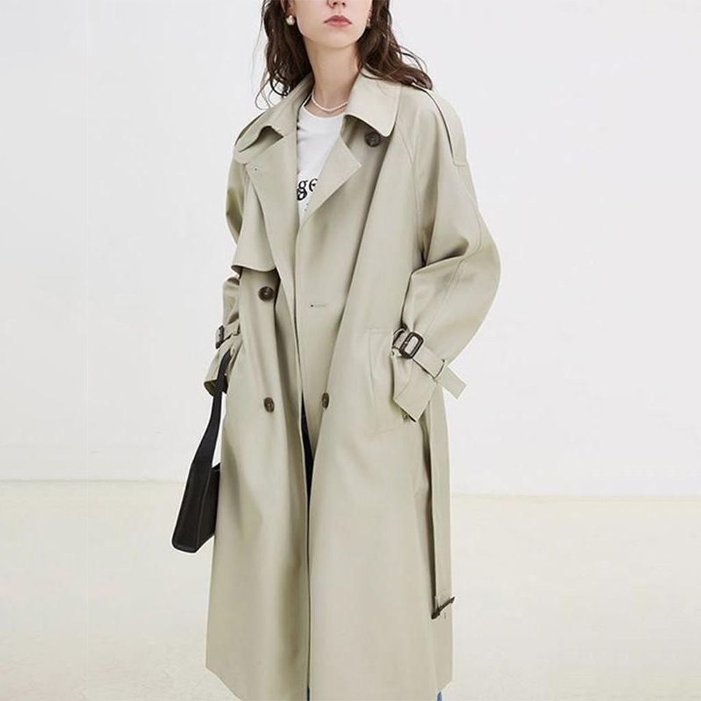 Elegant Long Sleeve Spliced Trench Coat with Pockets