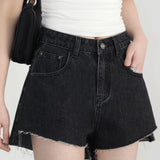 High Waist Asymmetric Hem Denim Shorts