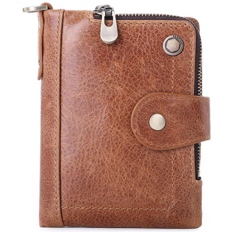 Top layer cowhide buckle zipper bag casual leather bag - Dazpy