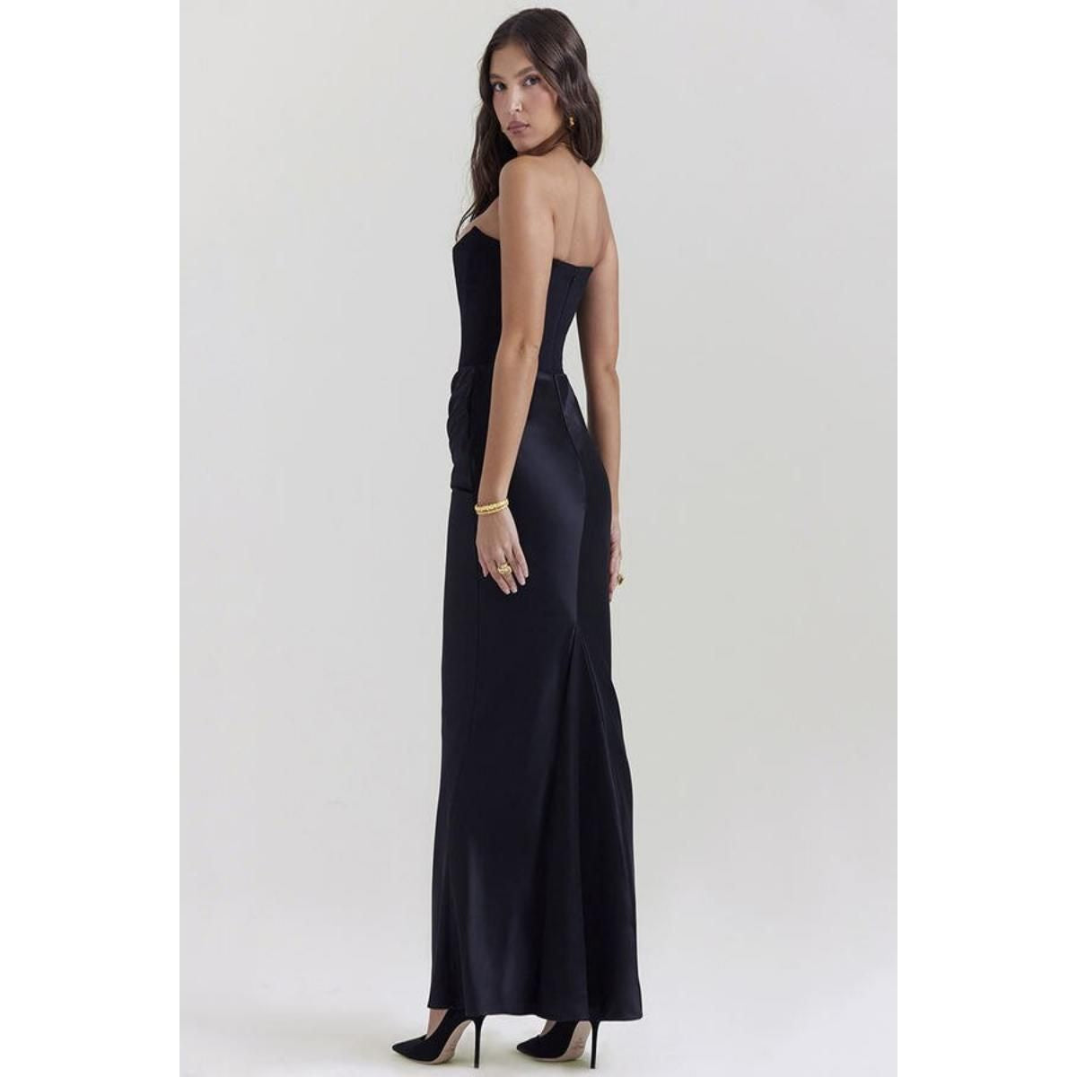 Vestido largo elegante sin tirantes y sin espalda para mujer