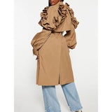 Elegant Spliced Ruffle Trench Coat for Women