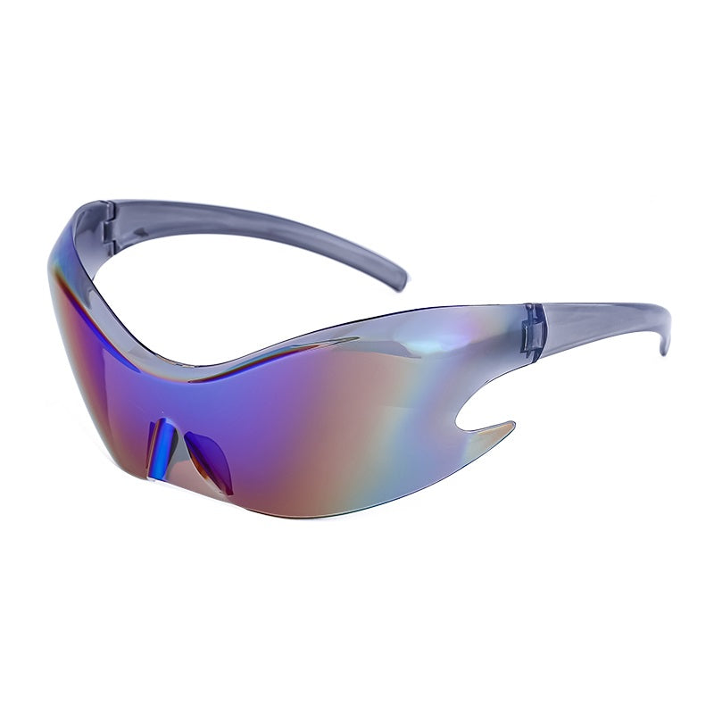 Randlose Cyberpunk-Sonnenbrille mit verspiegeltem Farbverlauf