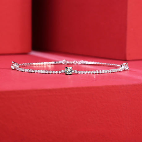 Silver Inlay Moissanite Round Bracelet - Dazpy