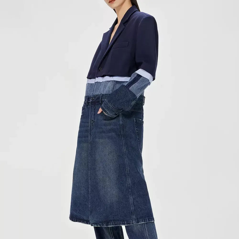 Trenchcoat aus Denim mit Patchwork-Muster