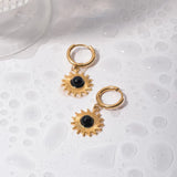 Stainless Steel 18K Gold Plated Black Agate Pendant Earrings