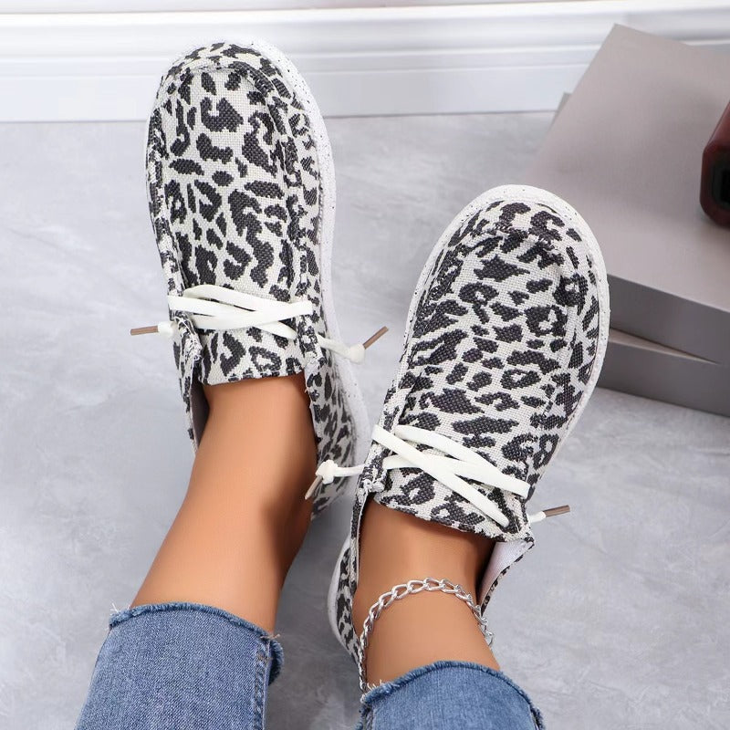 Frühlings-Loafer aus Canvas mit Leopardenmuster für Damen