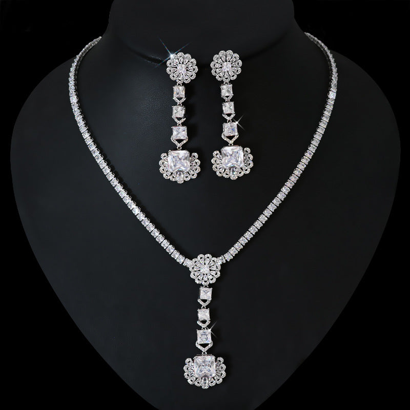 Light Luxury Premium Zircon Pendant Necklace Earring Set - Dazpy