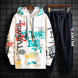 Hooded Printed Sports Suit Men's Fashion Two Piece