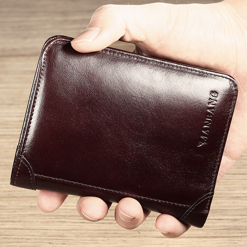 Men's top layer short leather wallet - Dazpy