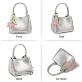 Women’s Flower Pendant Silver Bucket Bag