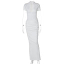 Vestido largo plisado de manga corta con cuello en V profundo