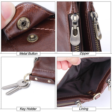 Top layer cowhide buckle zipper bag casual leather bag - Dazpy