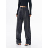 Women's Vintage Casual PU Leather Wide Leg Pants