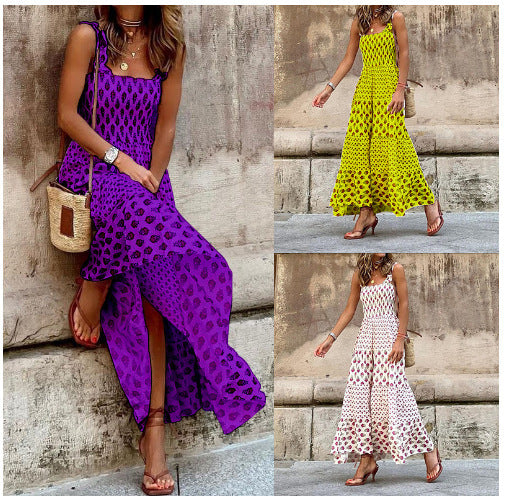 Women's Sling Bohemian Printed Mid-length Dress