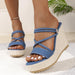 Sandalen aus Denim mit Keilabsatz