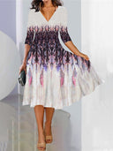 Women's V-Neck Digital-Print Loose A-Line Dress