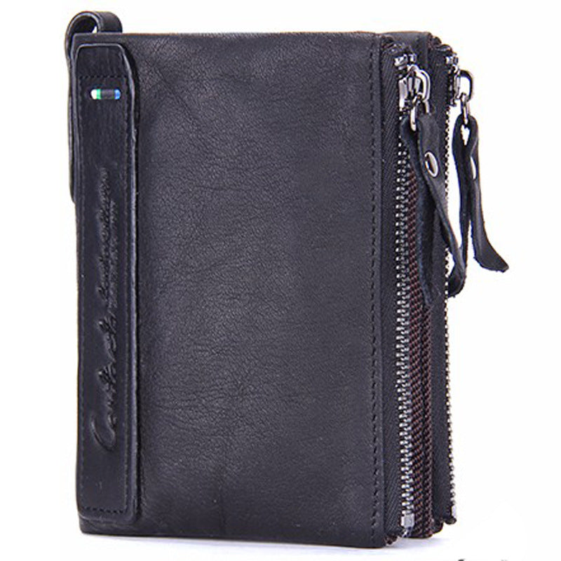 Cowhide double zipper wallet - Dazpy