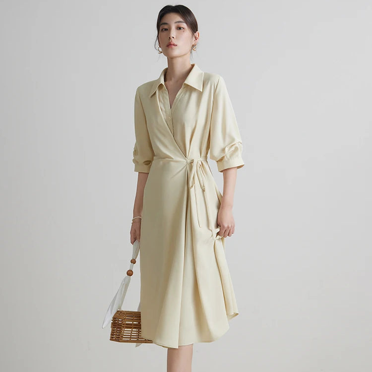 Elegant Women's Drape Dress with Turn-down Collar – Nyzzle