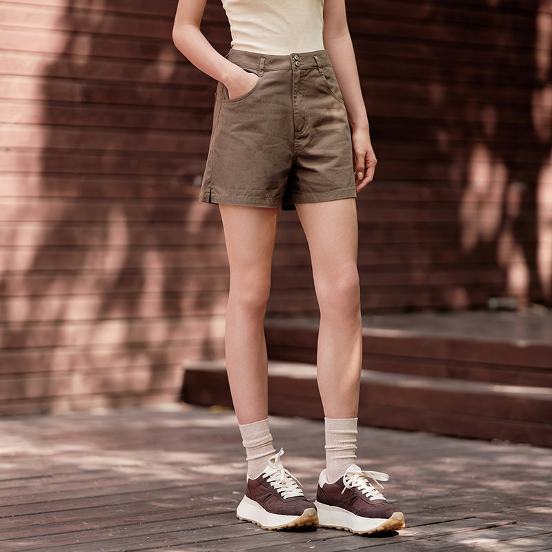 High-Waisted Casual Cotton Shorts