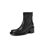 Damen Stiefeletten aus echtem Leder - High Heels, kurzer Motorrad-Stil