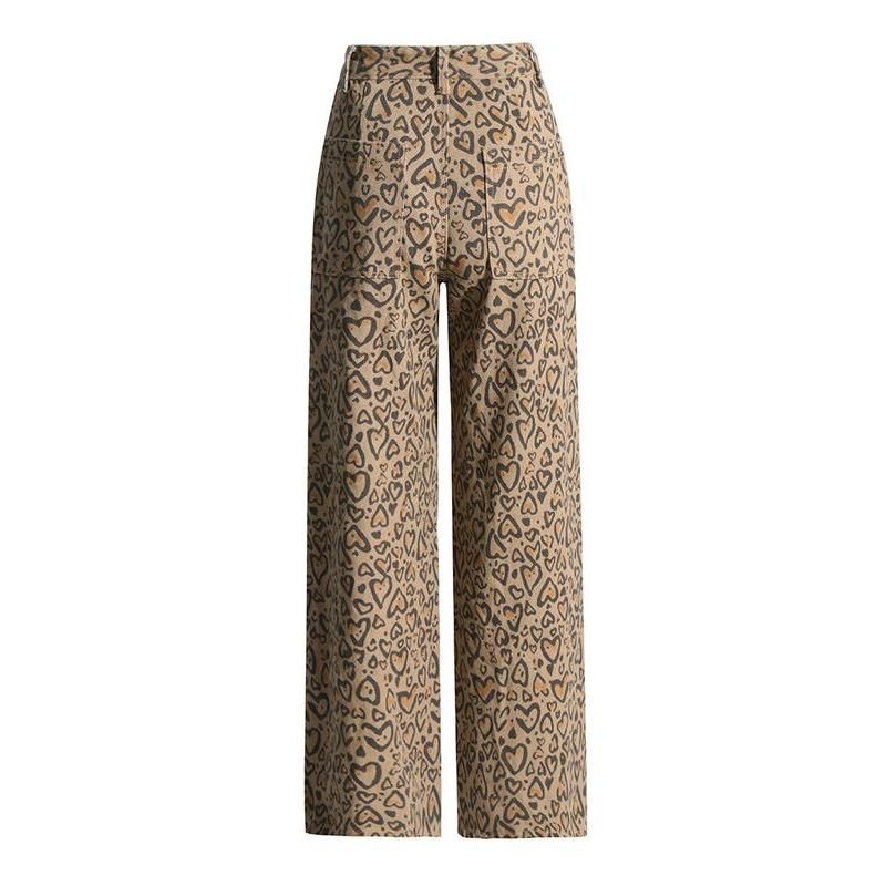 Pantalones vaqueros de leopardo con patchwork de cintura alta