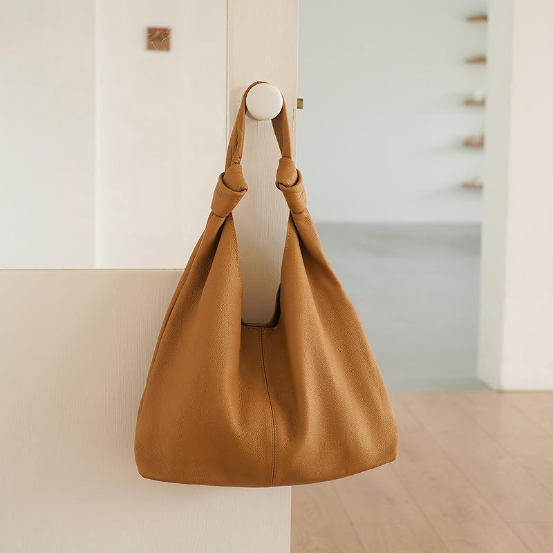 Bolso Hobo de cuero genuino suave de gran tamaño coreano para mujer