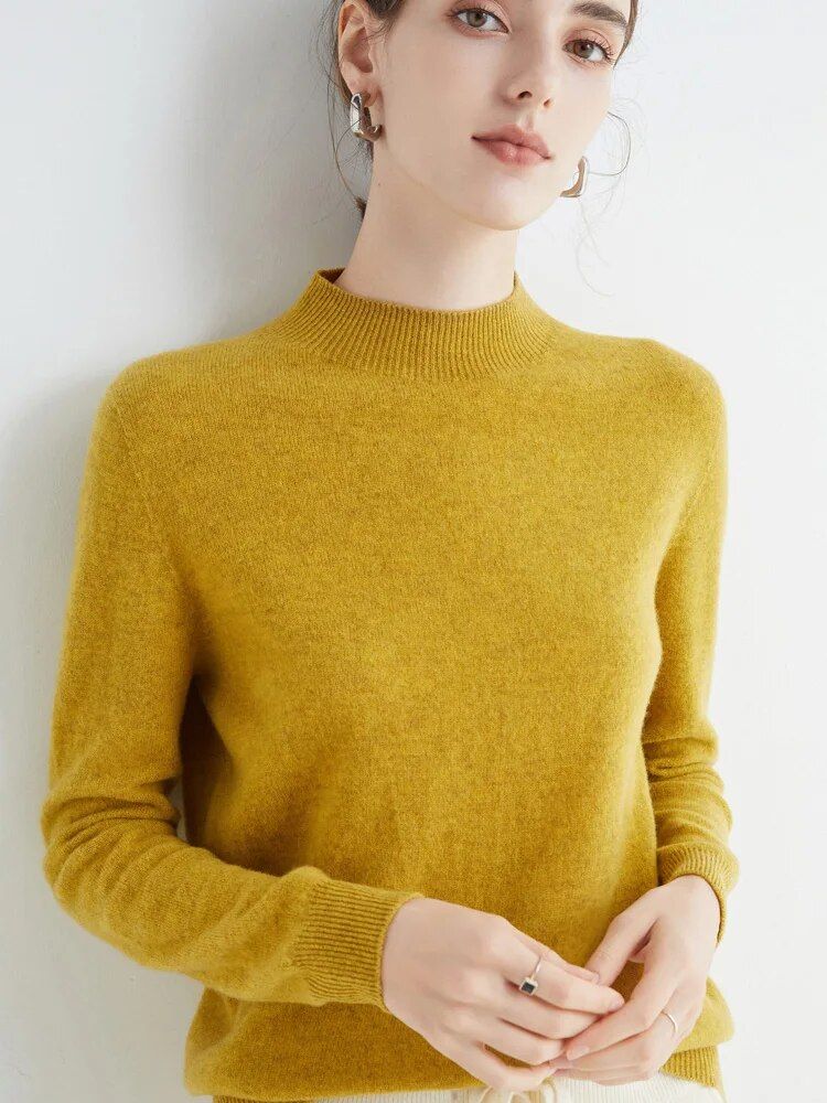 Luxurious Merino Wool Mock-Neck Pullover for Women