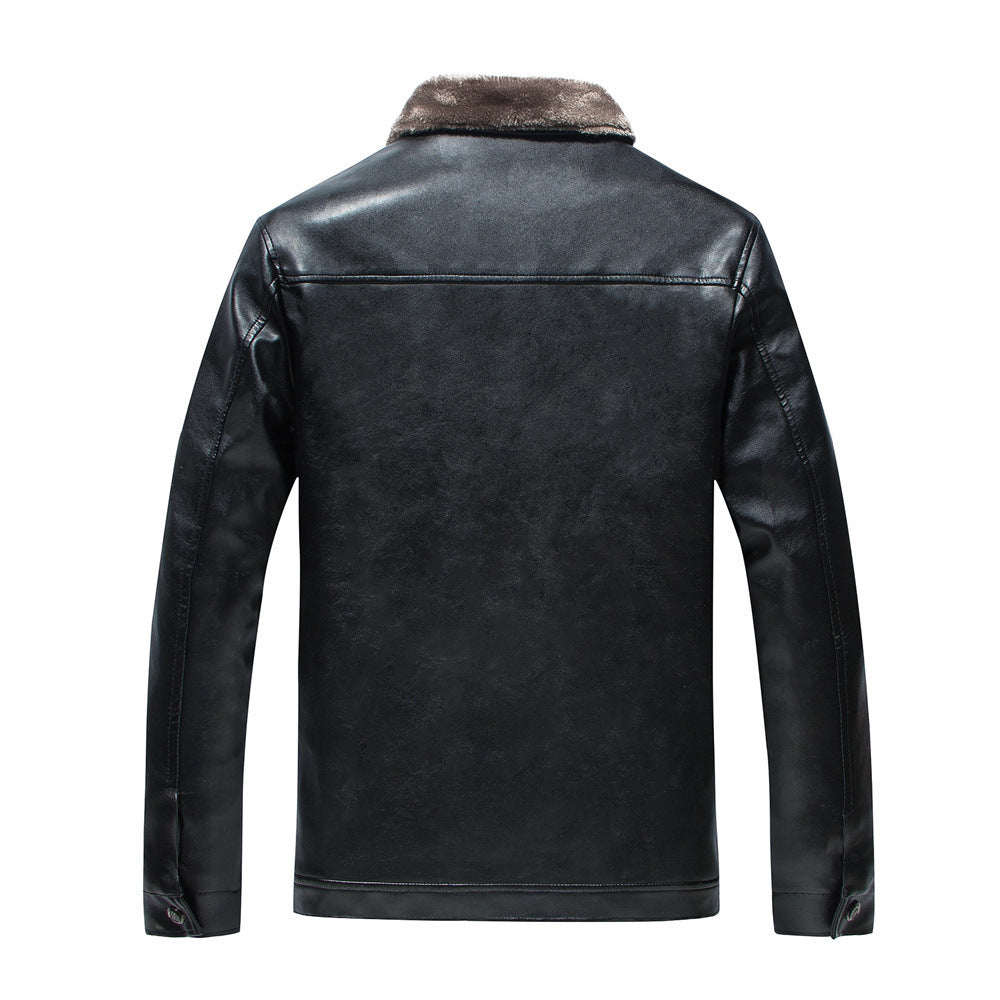 Chaqueta de cuero con cuello alto para hombre de felpa de ocio