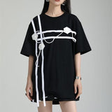 Chic Black & White Floral Half-Sleeve Casual T-Shirt