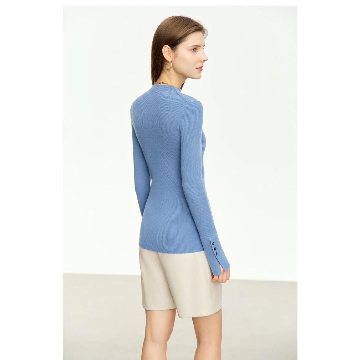 Autumn Elegance Mock Neck Women's Slim Pullover