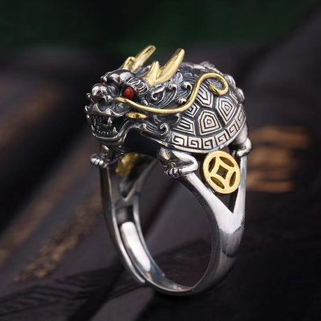 Men's Vintage Open Sculpture Dragon Turtle Ring - Dazpy