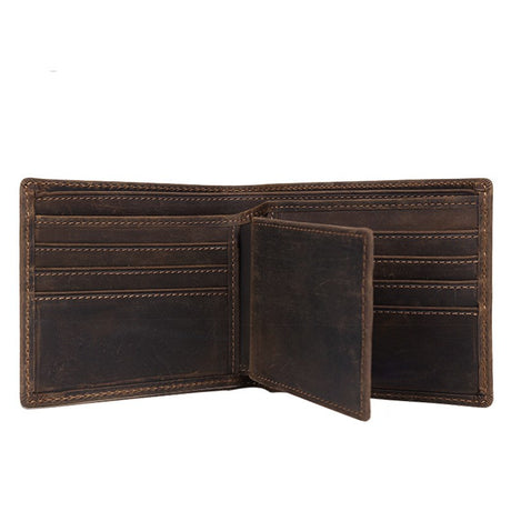 Vintage Crazy Horse Leather Handmade Short Strap Wallet - Dazpy