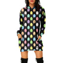 Vestido tipo suéter con capucha y estampado de Halloween para mujer
