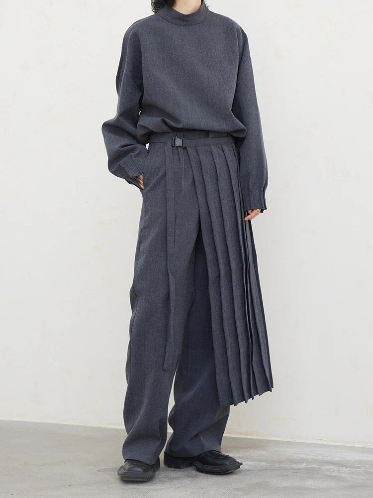 Pleated Sweatshirt Wide Leg Pants