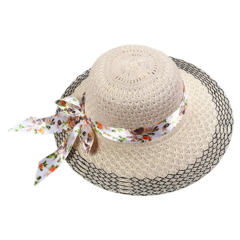 Elegante sombrero para el sol con cinta floral