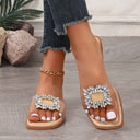 Sandalias planas transparentes con pedrería para mujer