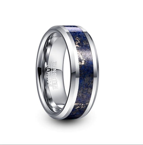 8mm Wide Inlaid Lapis Lazuli Men's Tungsten Steel Ring - Dazpy