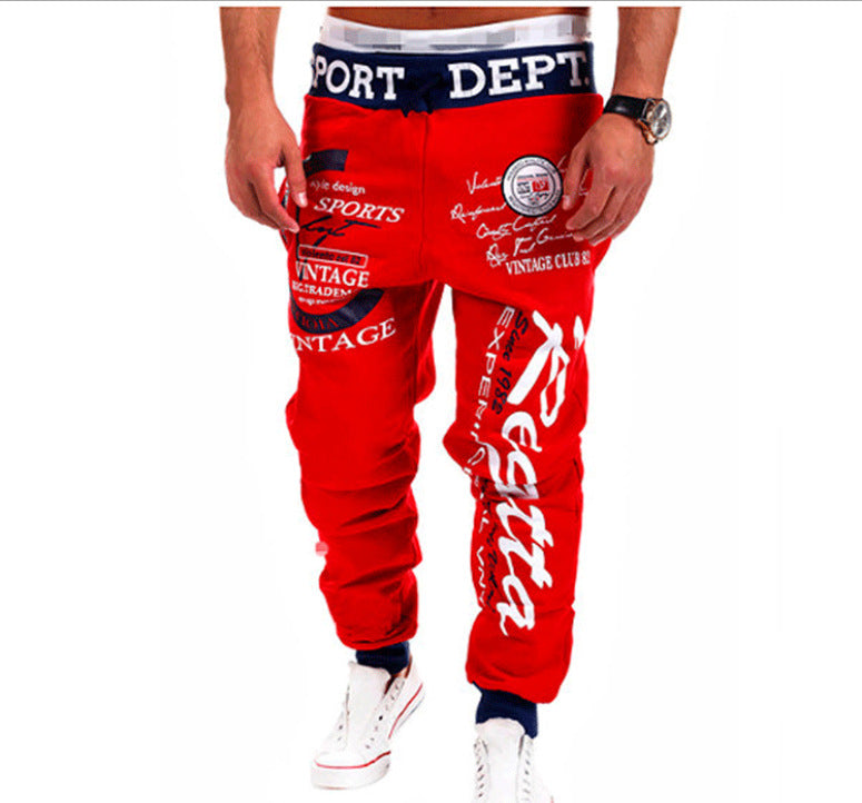 Men's Drawstring Elastic Waist Letter Print Loose Sweatpants