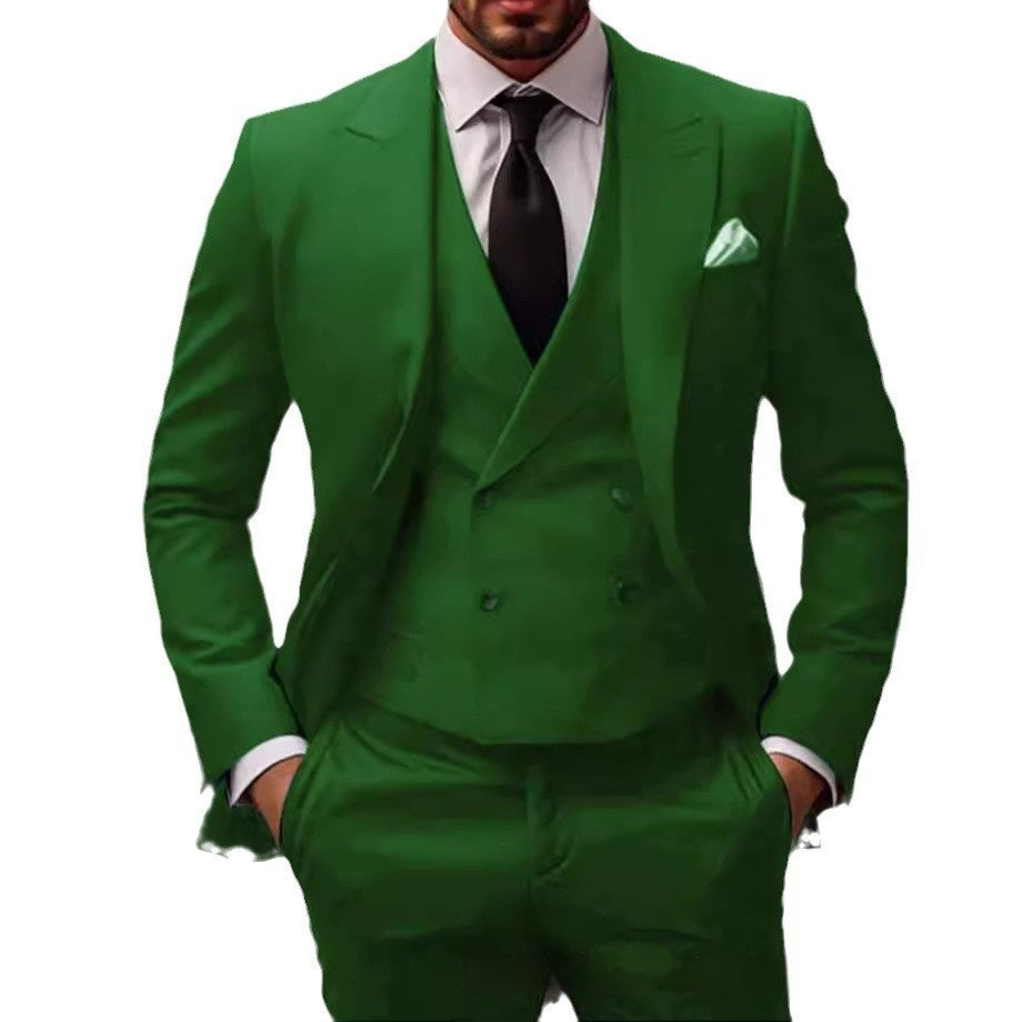 Traje de padrino de boda de tres piezas de comercio exterior de talla grande verde