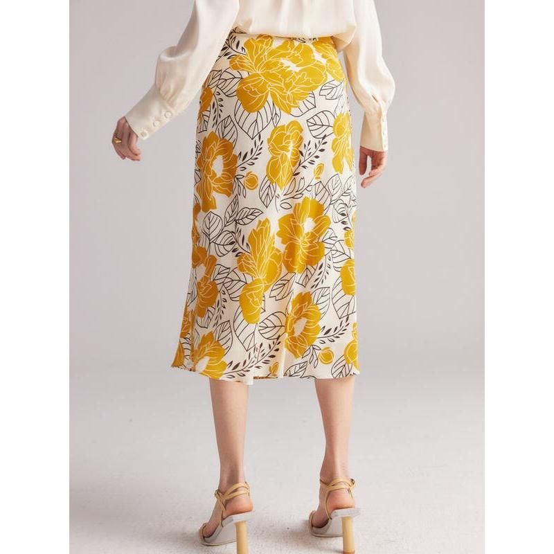 100% Real Silk Floral A-Line Skirt