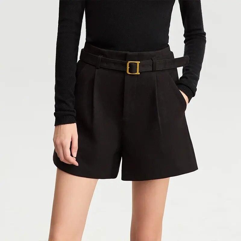 Winter Office Lady Casual Shorts with Belt