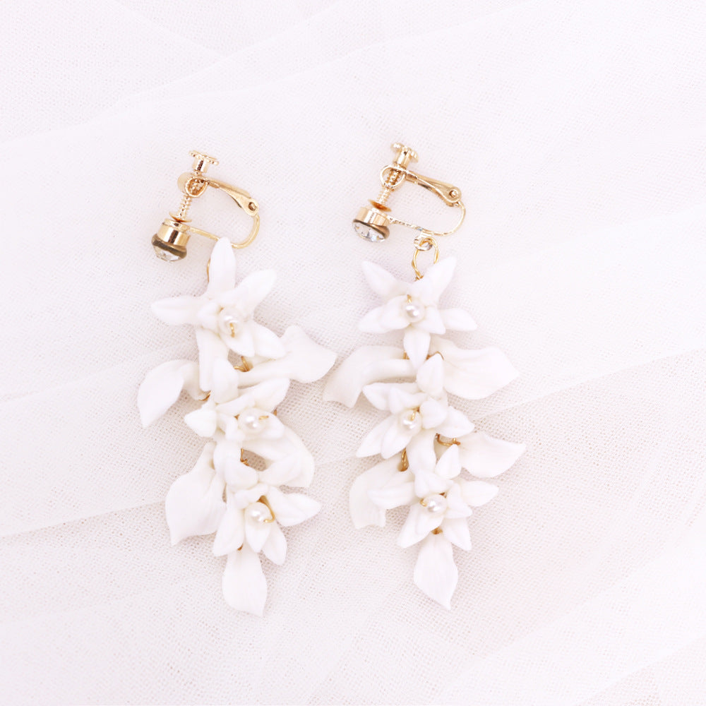 Gold And Silver Dual Color Ceramic Flower Earrings - Dazpy