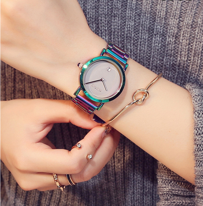 Colorful steel belt watch fashion color steel belt women's watch simple European and American Fan steel belt women's watch - Dazpy