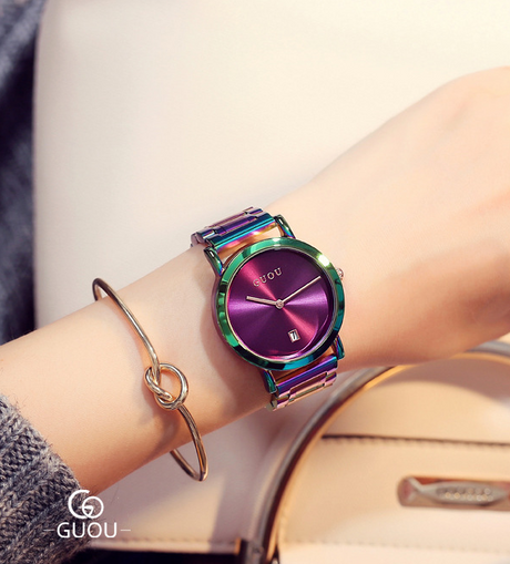 Colorful steel belt watch fashion color steel belt women's watch simple European and American Fan steel belt women's watch - Dazpy