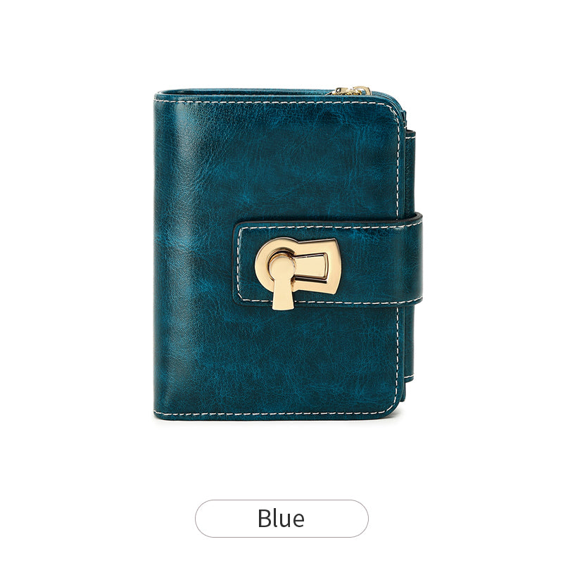 Retro PU Leather Multi-Functional Short Wallet with Twist Lock