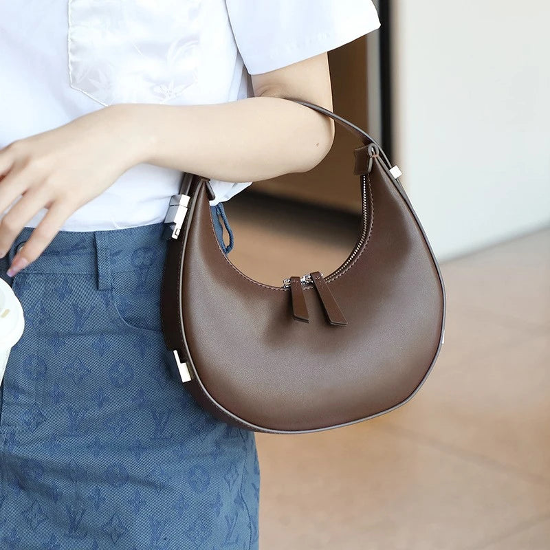 Elegant Leather Moon-Shaped Shoulder Bag